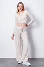 Uzun Kollu Crop Bluz & Plazzo Geniş Paça Pantolon Takım