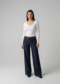 Düşük Bel Palazzo Denim Pantolon