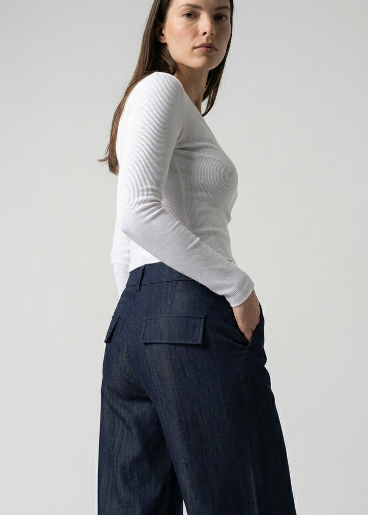 Düşük Bel Palazzo Denim Pantolon