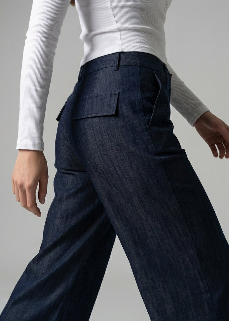 Düşük Bel Palazzo Denim Pantolon