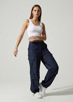 Düşük Bel Paçası Ayarlanabilir Denim Kargo Pantolon