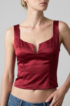 Askılı Saten Crop Büstiyer - Bordo