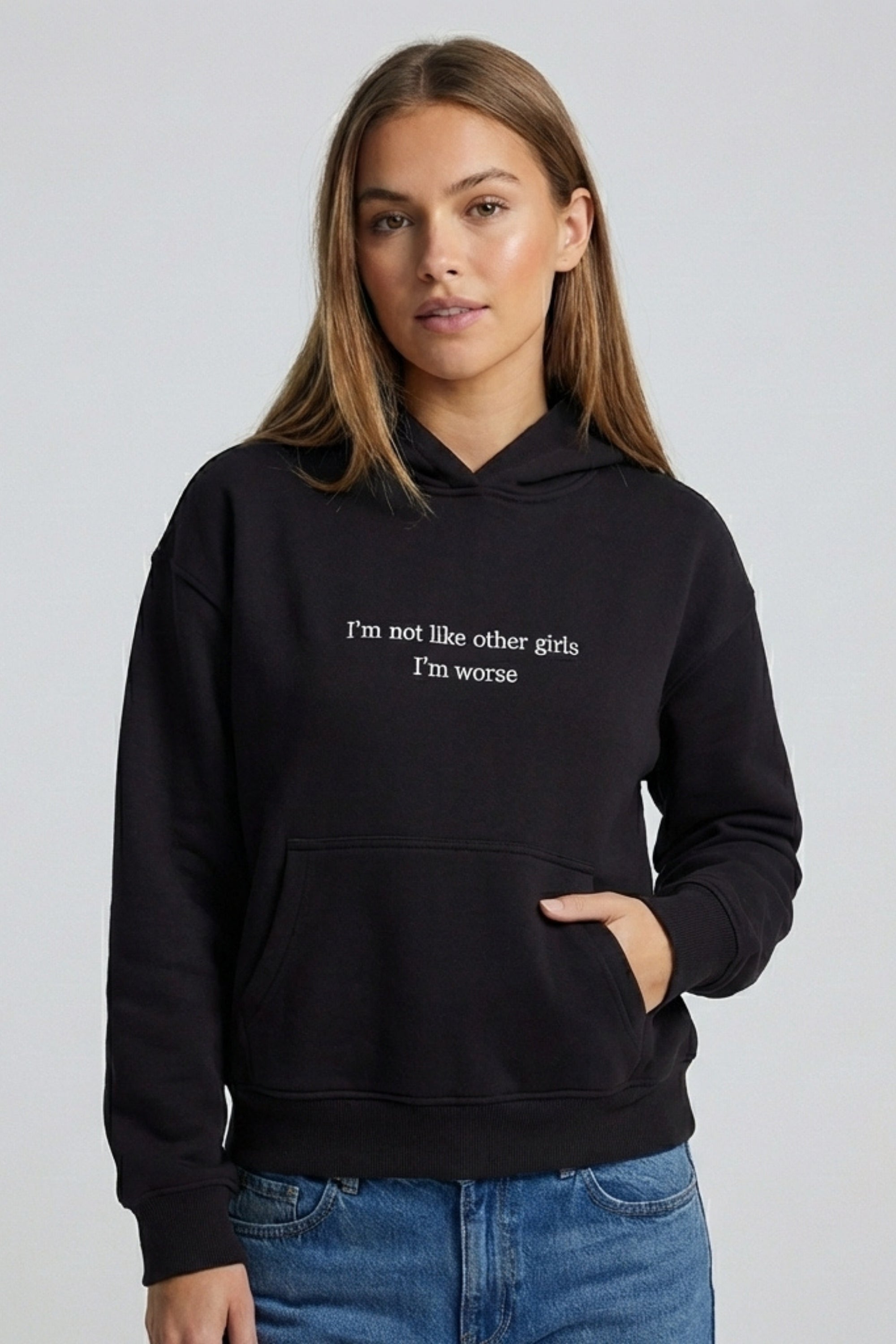 I'm Worse Şardonlu (İçi Polarlı) Kapüşonlu Sweatshirt