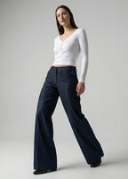 Düşük Bel Palazzo Denim Pantolon