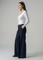 Düşük Bel Palazzo Denim Pantolon