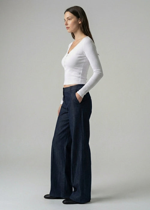 Düşük Bel Palazzo Denim Pantolon