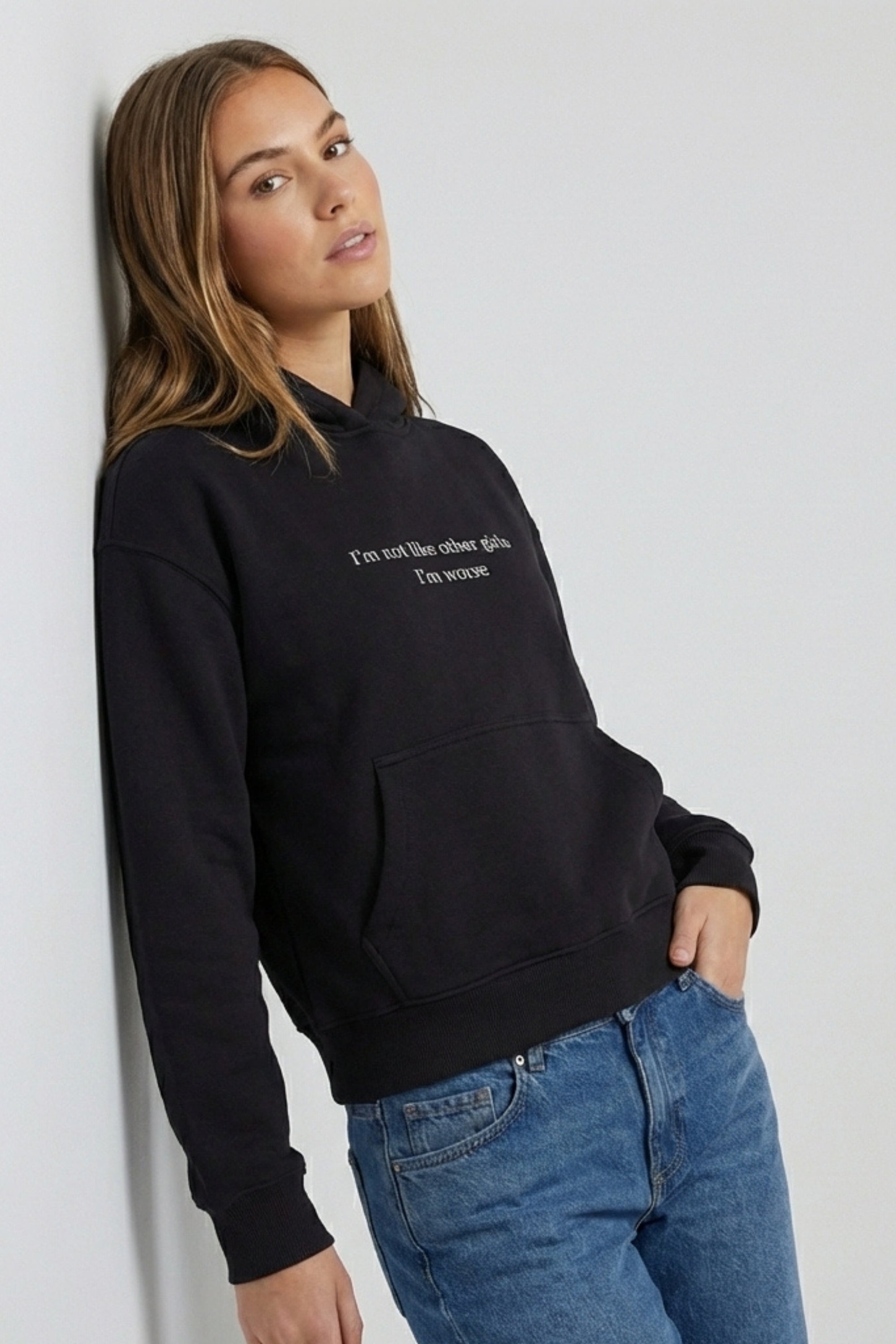 I'm Worse Şardonlu (İçi Polarlı) Kapüşonlu Sweatshirt