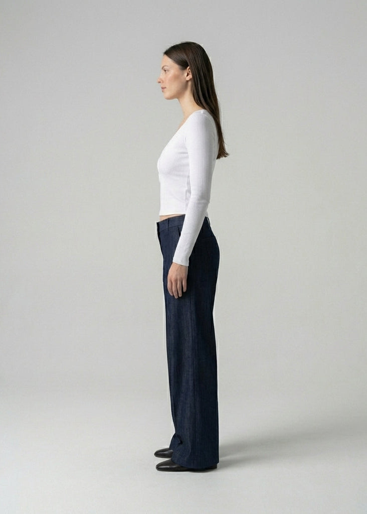 Düşük Bel Palazzo Denim Pantolon