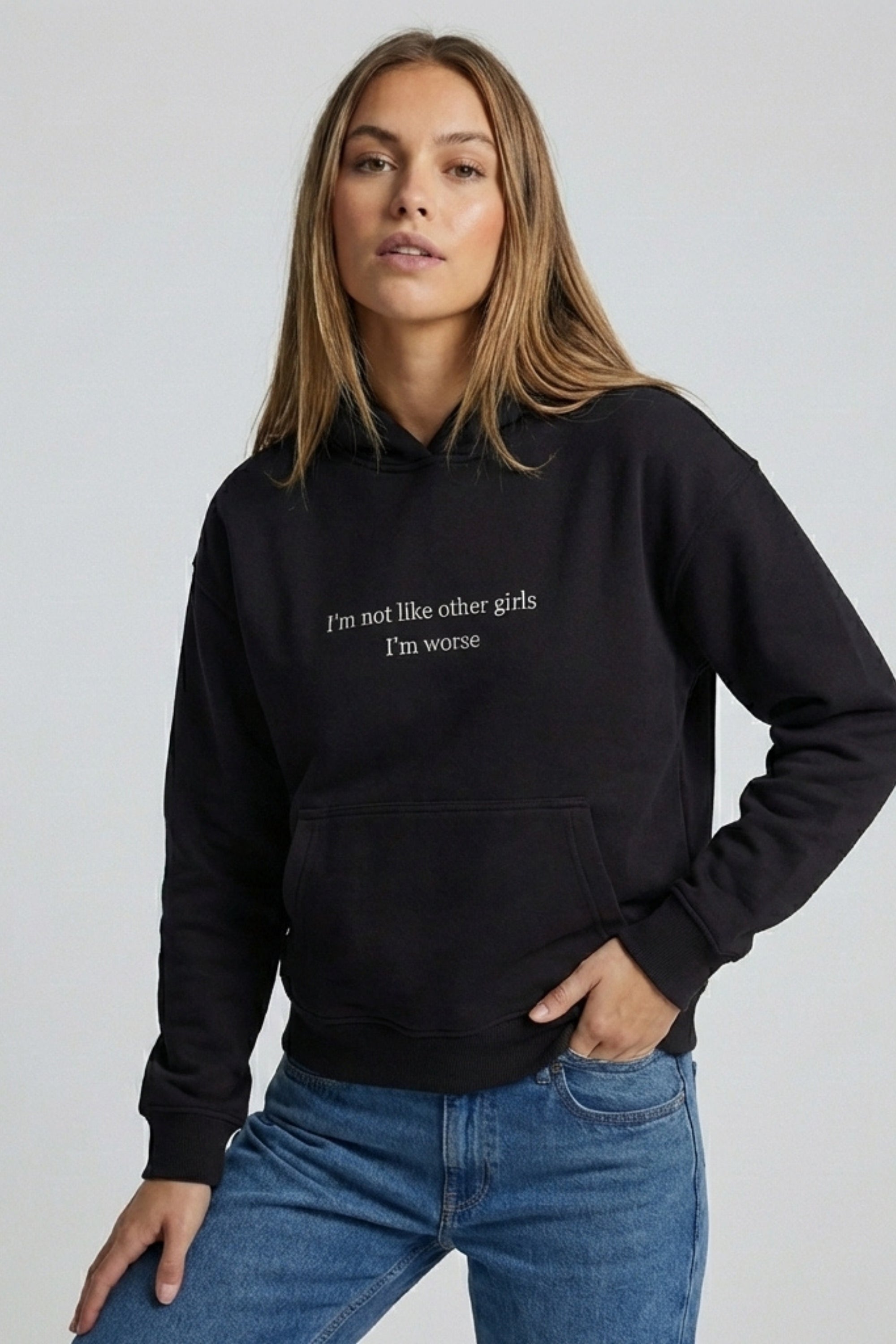 I'm Worse Şardonlu (İçi Polarlı) Kapüşonlu Sweatshirt