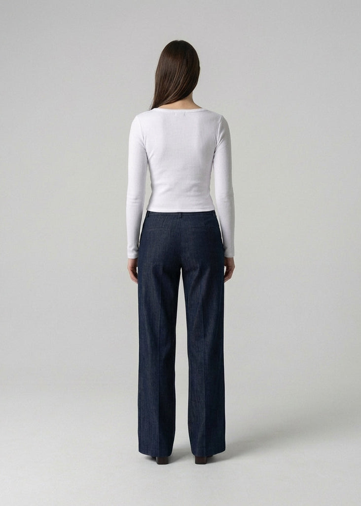 Düşük Bel Palazzo Denim Pantolon