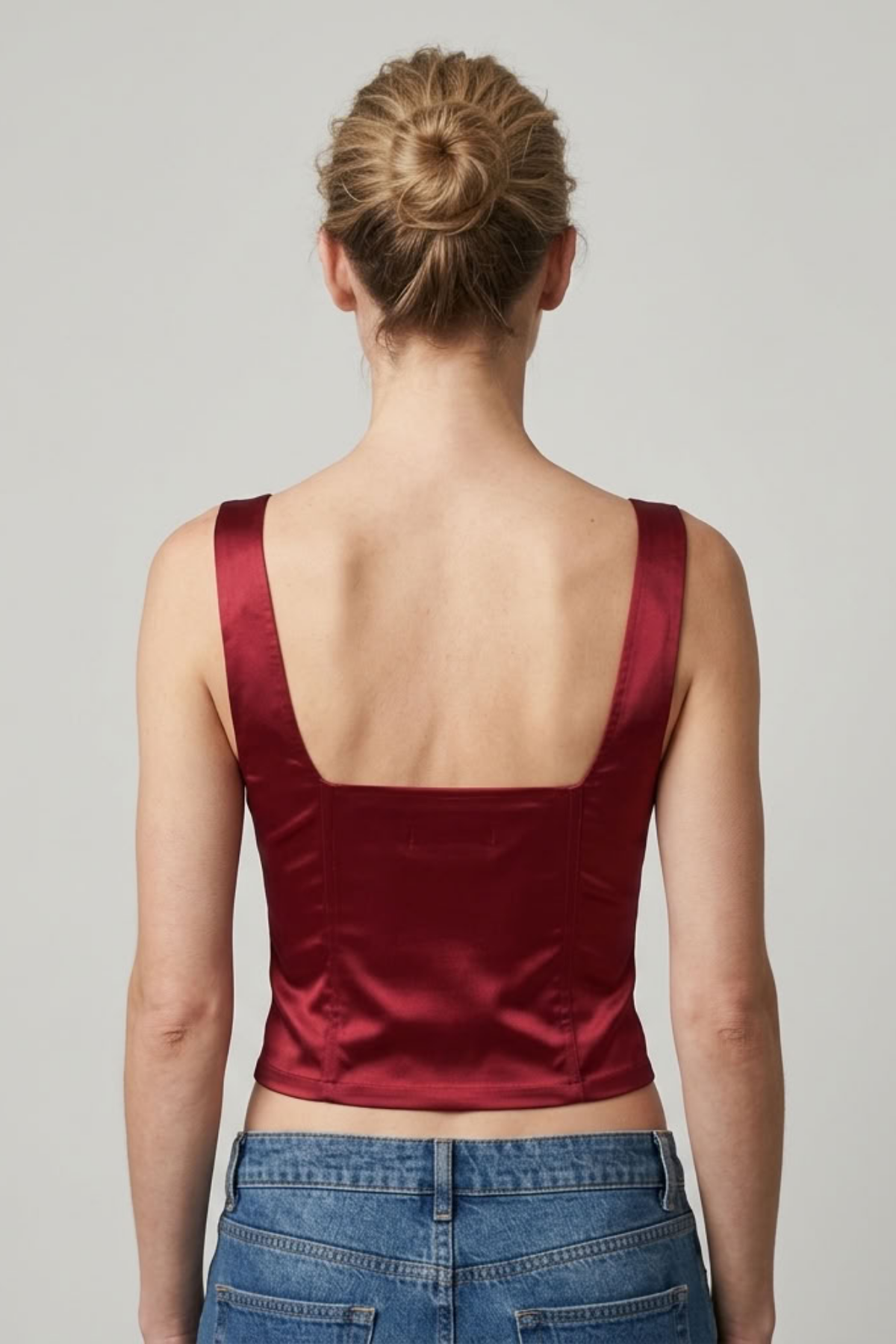 Askılı Saten Crop Büstiyer - Bordo