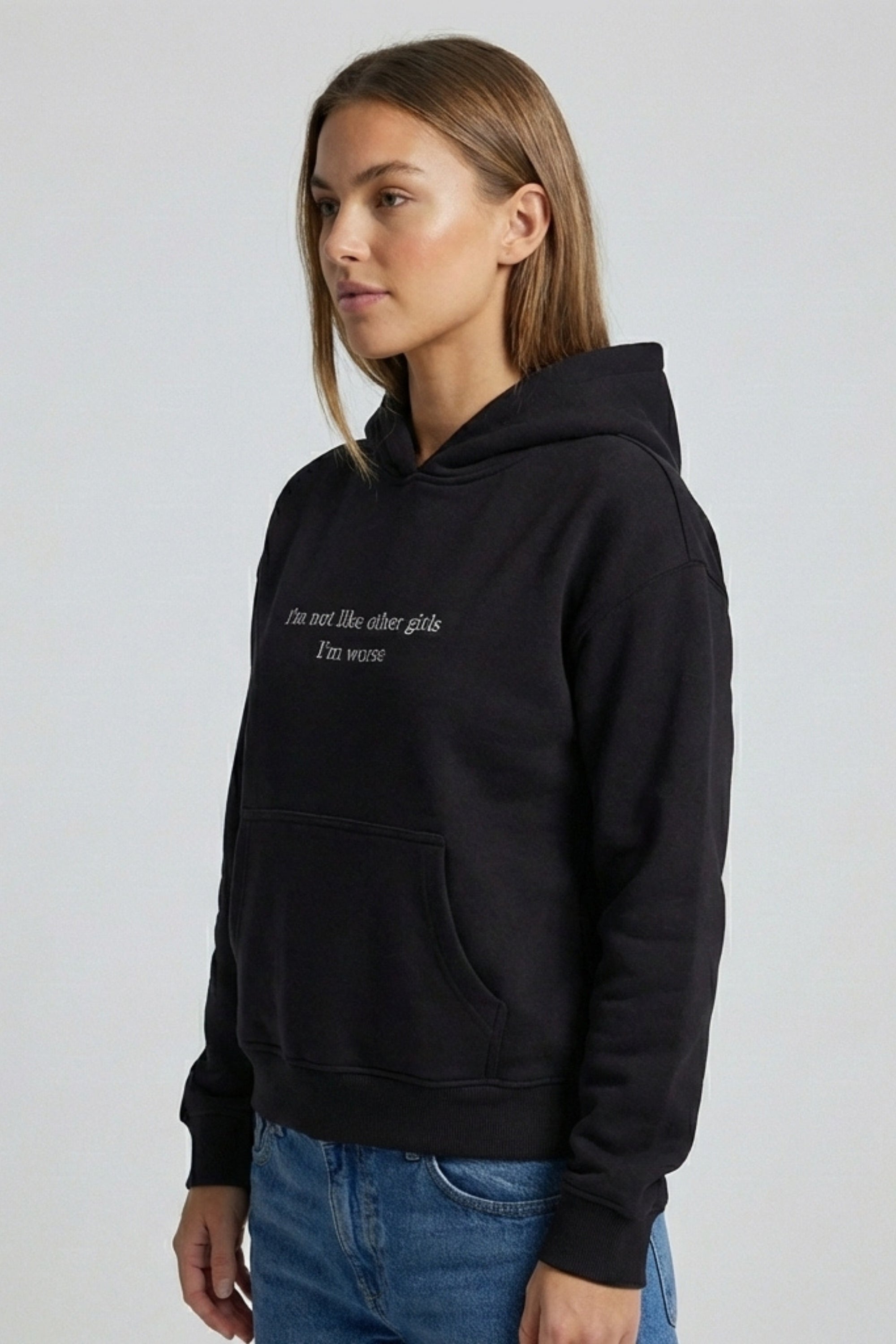 I'm Worse Şardonlu (İçi Polarlı) Kapüşonlu Sweatshirt