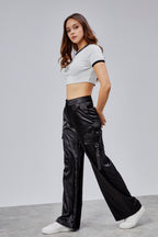 Baskılı Kısa Kollu Crop T-Shirt - Gri