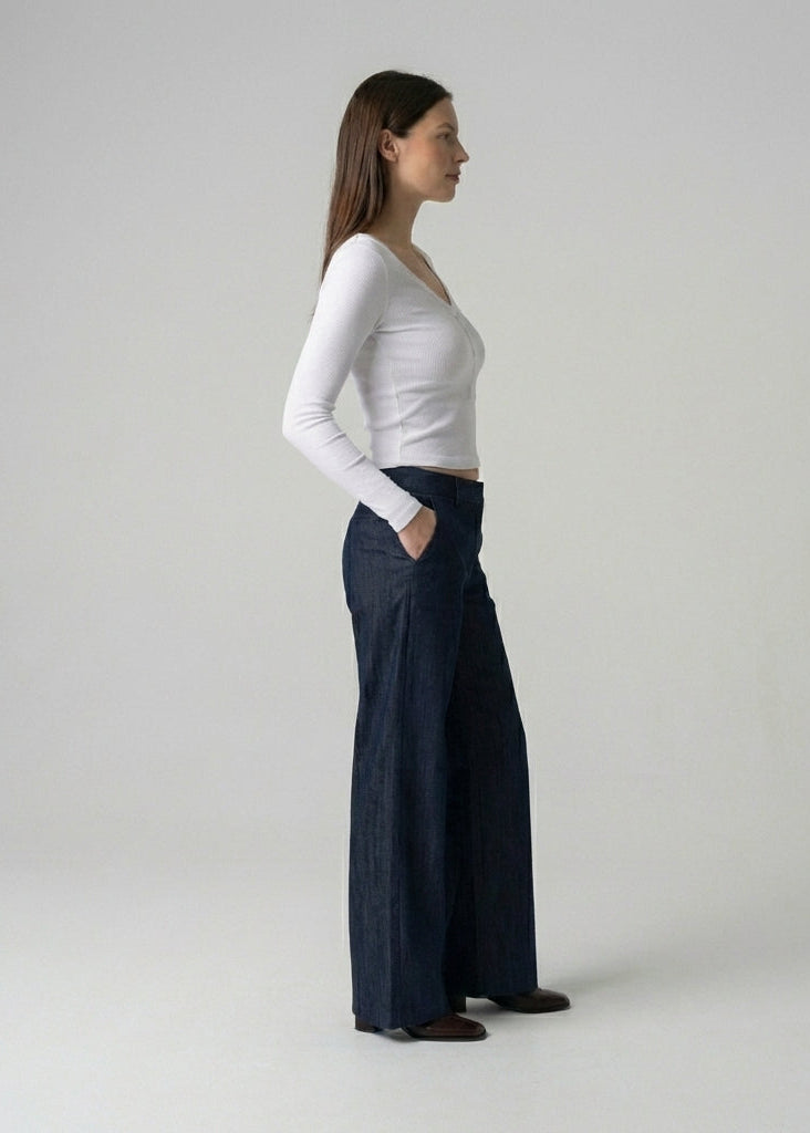 Düşük Bel Palazzo Denim Pantolon