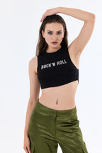 Varak Baskılı Kolsuz Crop Top