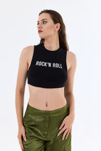Varak Baskılı Kolsuz Crop Top