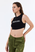 Varak Baskılı Kolsuz Crop Top