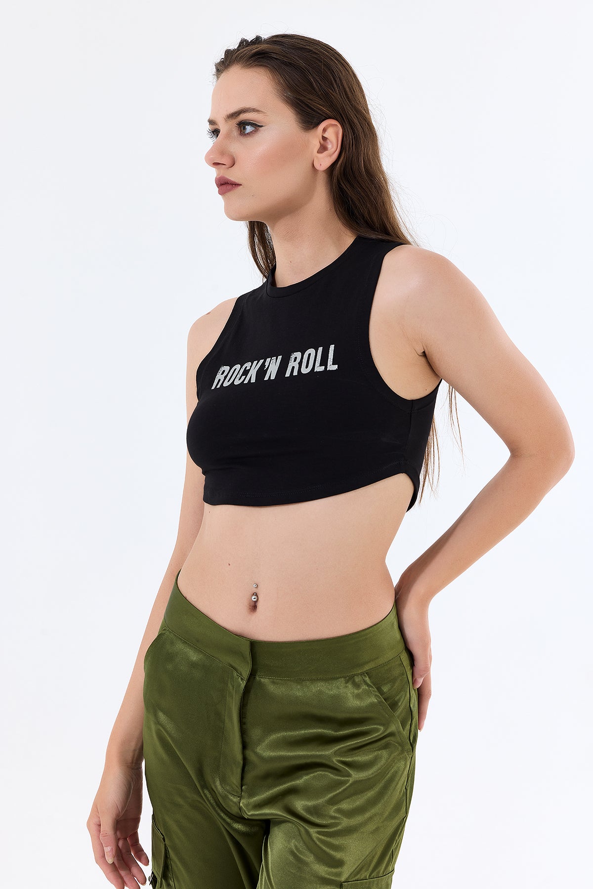 Varak Baskılı Kolsuz Crop Top