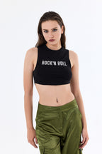 Varak Baskılı Kolsuz Crop Top