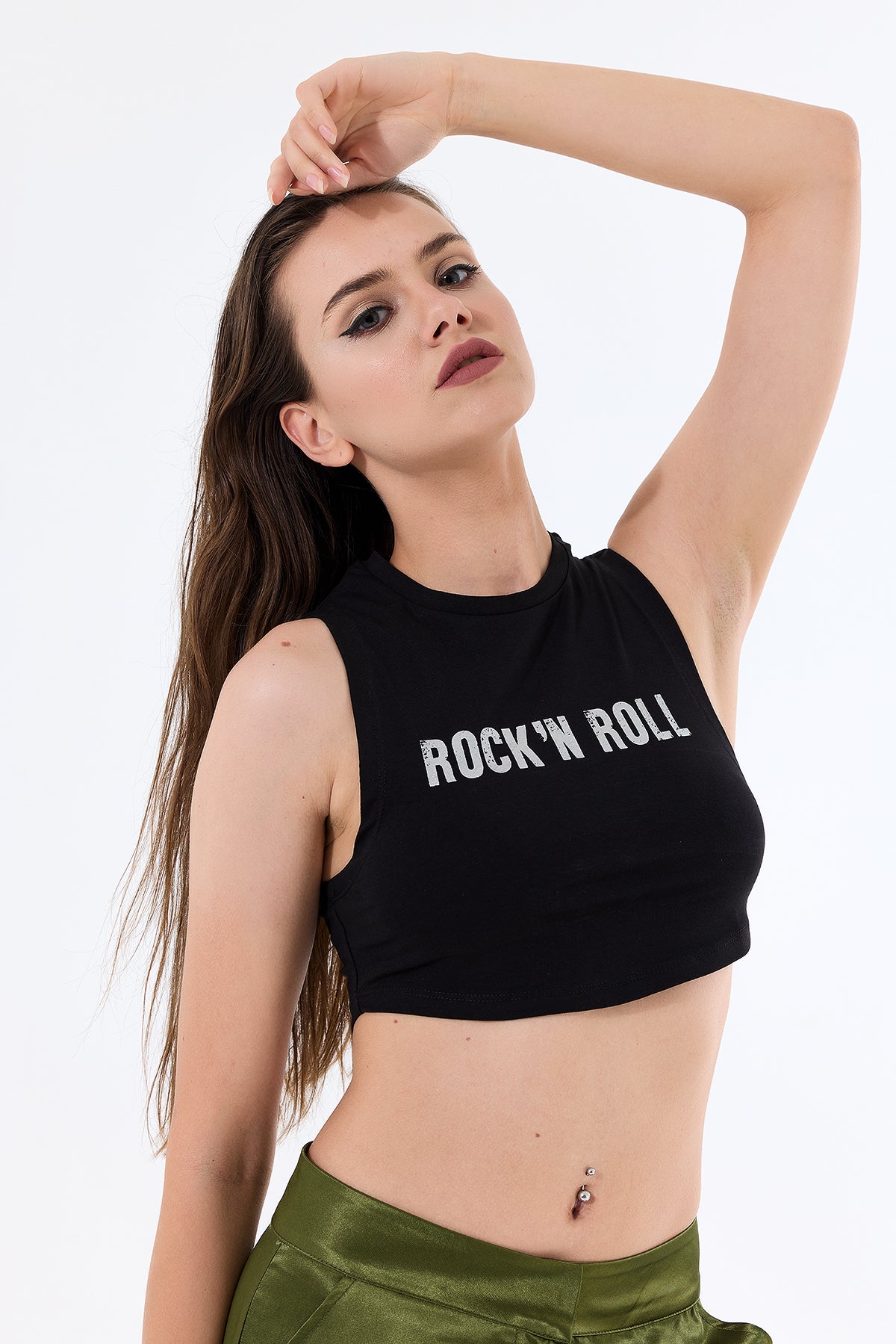 Varak Baskılı Kolsuz Crop Top