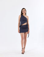 Büzgülü Tek Omuz Bluz & Mini Etek Takım