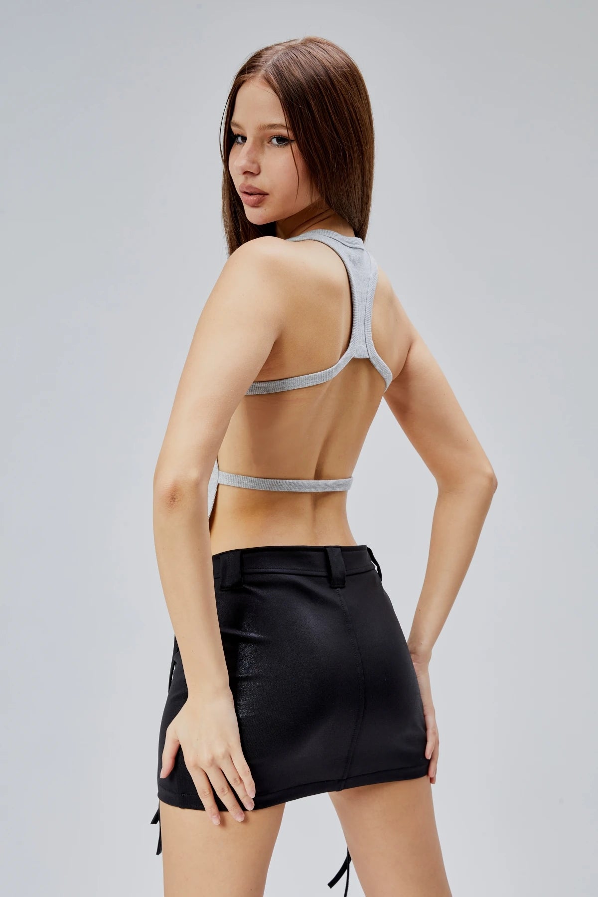 Sırt Dekolteli Yüzücü Tasarım Atlet - Gri