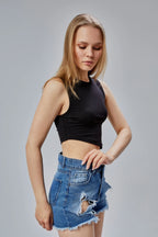Asimetrik Kesim Crop Top - Bluz - Nineteen Brand