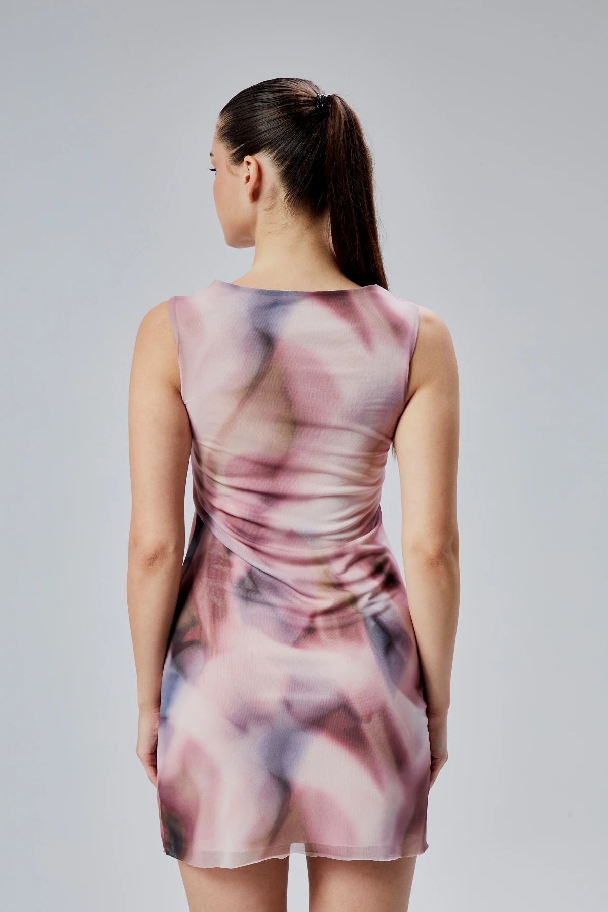 Desenli Tül Mini Elbise - Pembe - Nineteen Brand