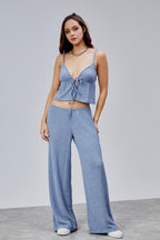 Düşük Bel Bol Paça Dokulu Pantolon (Krinkle Kumaş) - Nineteen Brand