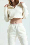 Fermuarlı Crop Sweatshirt - Ekru - Sweatshirt & Hoodie - Nineteen Brand