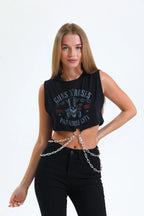 Guns N' Roses Zincir Detayla Crop Top Atlet - Bluz - Nineteen Brand