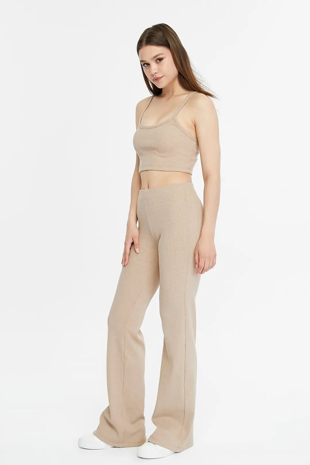 Plazzo Geniş Paça Kaşkorse Pantolon - Ekru