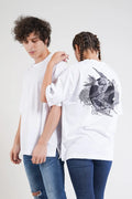 Kuş Desen Baskılı Oversize T-Shirt - Beyaz