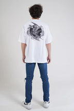 Kuş Desen Baskılı Oversize T-Shirt - Beyaz