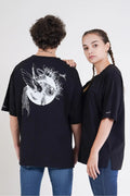 Balık Desen Baskılı Oversize T-Shirt - Siyah