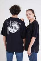 Balık Desen Baskılı Oversize T-Shirt - Siyah