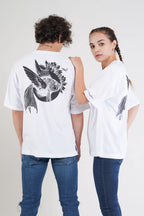 Balık Desen Baskılı Oversize T-Shirt - Beyaz