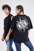 Zürafa Desen Baskılı Oversize T-Shirt - Siyah