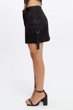 Saten Kargo Mini Etek - Siyah