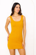 Sırt Dekolteli Kalın Askılı Mini Ribana Elbise - Hardal