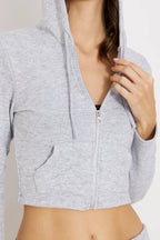 Fermuarlı Kapüşonlu Crop Hırka