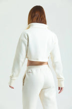 Fermuarlı Crop Sweatshirt - Ekru