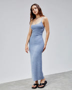 Sırtı Açık Rustik Midi Elbise (Krinkle Kumaş)