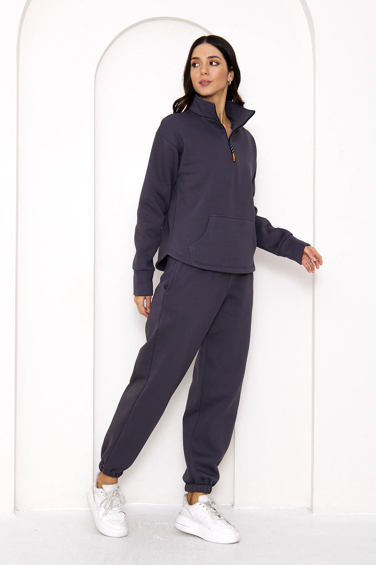 Yarım Fermuarlı Şardonlu Sweatshirt