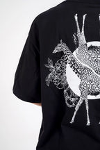 Zürafa Desen Baskılı Oversize T-Shirt - Siyah