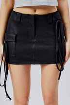 Deri Görünümlü Kargo Mini Etek