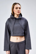 Oversize Crop Nakış Sloganlı Şardonlu Sweatshirt