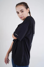 Kuş Desen Baskılı Oversize T-Shirt - Siyah