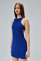 Sırt Dekolteli Simli Kolsuz Astarlı Mini Elbise