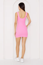 Sırt Dekolteli Kalın Askılı Mini Ribana Elbise - Pembe